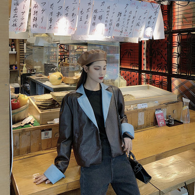 Női alkalmi bőrkabát fekete és barna színben