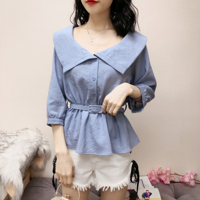 Cămașă modernă de damă în două culori cu curea