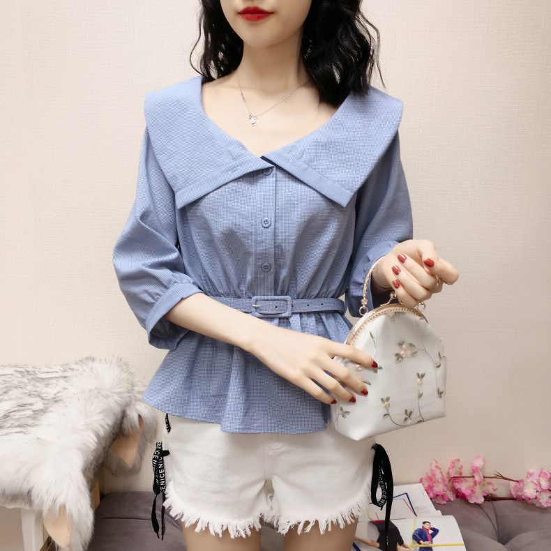 Cămașă modernă de damă în două culori cu curea