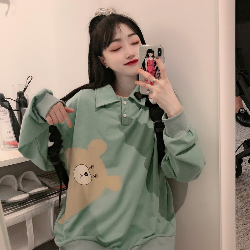 Bluza larga de dama de culoare verde cu aplicatie