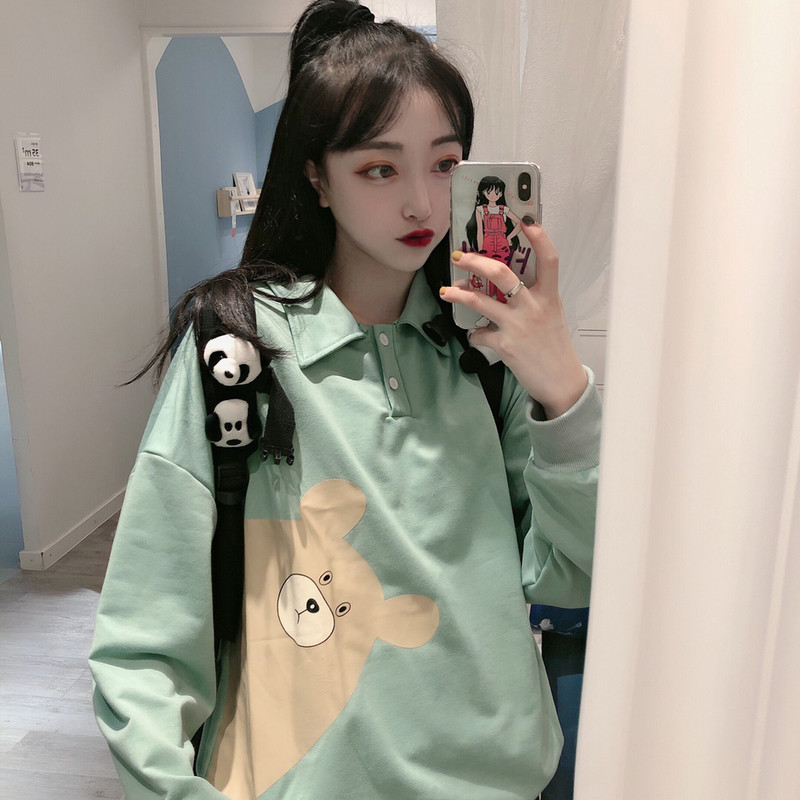 Bluza larga de dama de culoare verde cu aplicatie