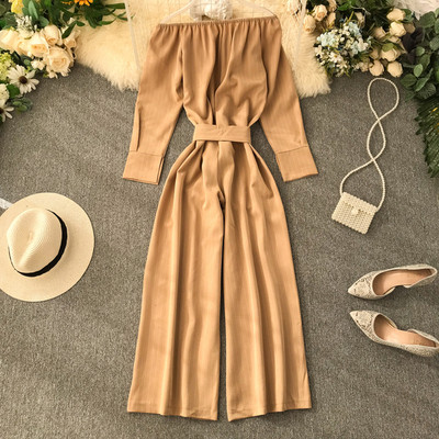 Μοντέρνα γυναικεία ολοσωμη φόρμα με μανίκια και ζώνη σε διάφορα χρώματα