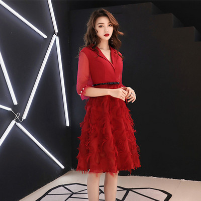 Model elegant de rochie de dama cu maneci 3/4 in rosu