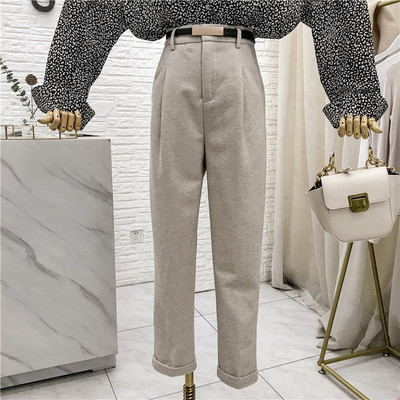 Стилен дамски панталон прав модел с висока талия в различни цветове