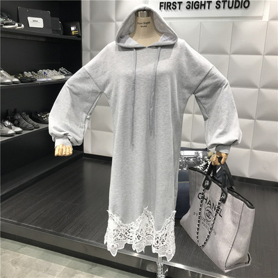 Rochie casual de dama cu gluga si dantela in trei culori