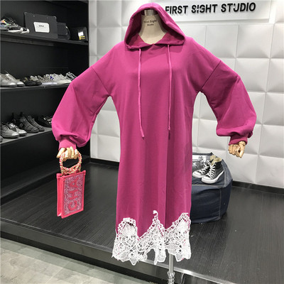 Rochie casual de dama cu gluga si dantela in trei culori