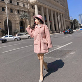 Palton de dama modern model lung in roz si bej