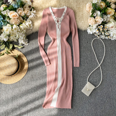 Rochie lunga de dama cu cravate in mai multe culori