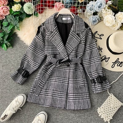 Új modell kockás női kabát övvel szürke és barna színben