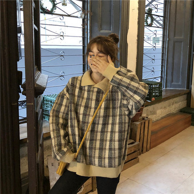 Női kockás széles pulóver két színben