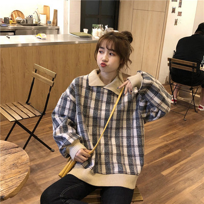 Női kockás széles pulóver két színben