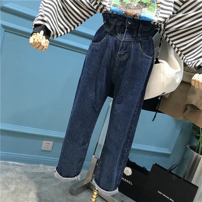 Μοντέρνα γυναικεία τζιν με ψηλή μέση σε μπλε, καφέ και άσπρο χρώμα