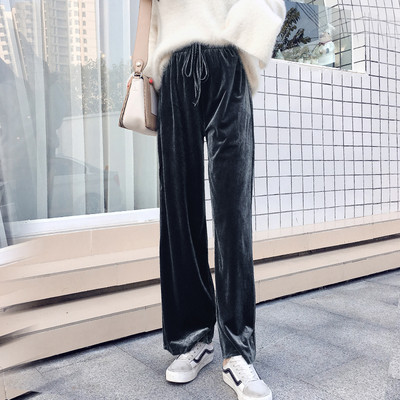 Дамско модерен кадифен панталон в два цвята с еластична талия