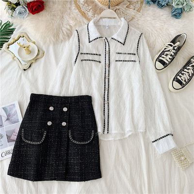 Κομψό γυναικείο σετ μπλούζα και φούστα σε τρία χρώματα