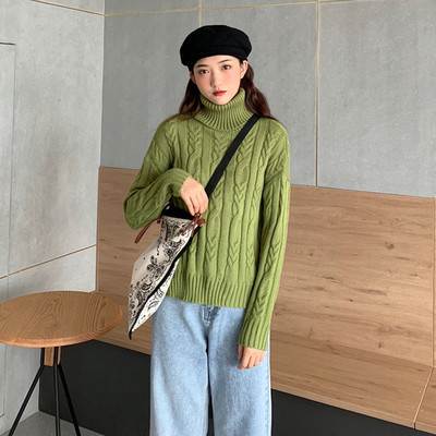 Μοντέρνο πουλόβερ γυναικείο σε πράσινο και καφέ χρώμα