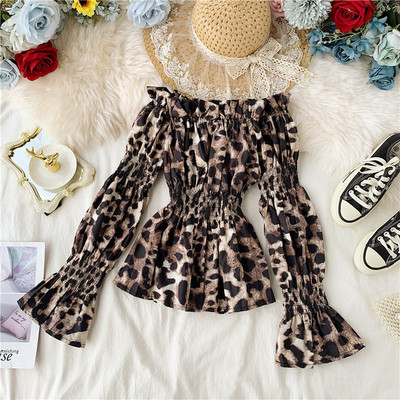 Modern női blúz ejtett ujjú, leopárdmintás több színben