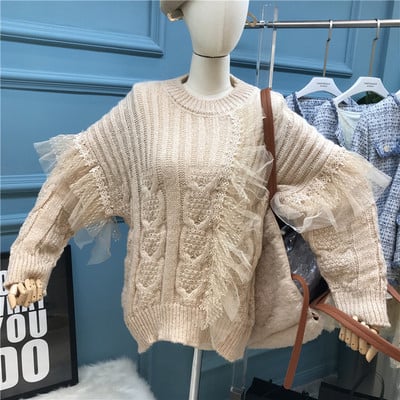 Νέο μοντέλο μοντέρνο γυναικείο πουλόβερ με τούλι τρία χρώματα