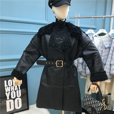 Öko bőrből készült modern női kabát puha béléssel és övvel, négy színben