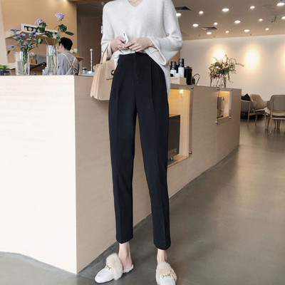 Női modern nadrág két színben, magas derekú egyenes modellel