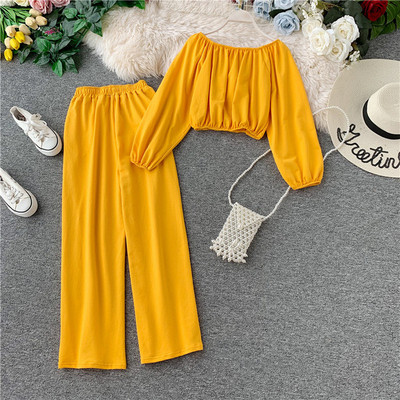 Set modern pentru femei din două părți în negru, gri și galben