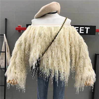 Νέο μοντέλο γυναικείο πουλόβερμε μανίκια πτώσης σε μαύρο και άσπρο χρώμα