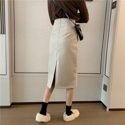 Fusta de dama de actualitate din piele ecologica cu talie inalta in trei culori