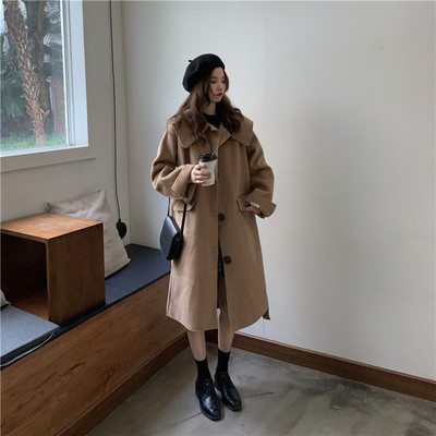 Актуално дамско дълго палто в два цвята широк модел