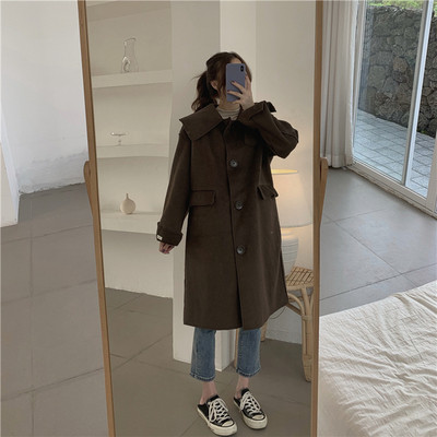 Актуално дамско дълго палто в два цвята широк модел