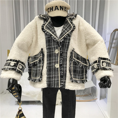 Palton de dama stilat model scurt cu buzunare alb-negru