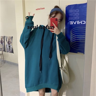 Hanorac lung și larg de damă în trei culori cu glugă