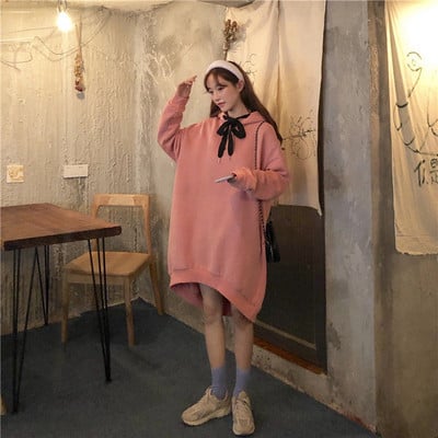 Hanorac lung și larg de damă în trei culori cu glugă