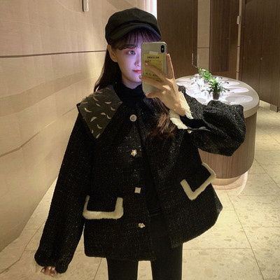 Palton modern de dama in negru cu buzunare