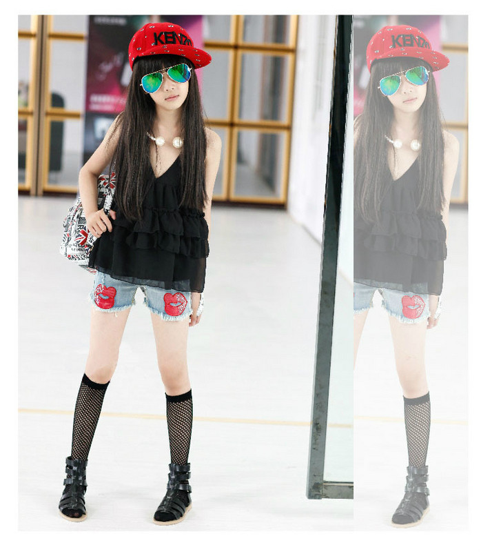 Топ рокля за момичета - детска лятна туника - червен и черен модел от шифон