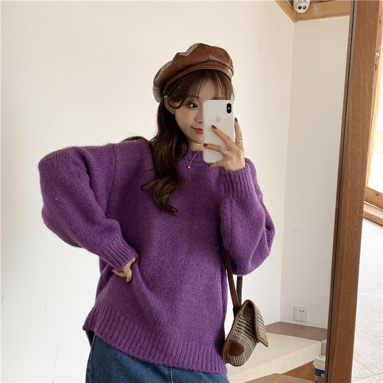 Μοντέρνο γυναικείο πουλόβερ  σε πέντε χρώματα με οβάλ ντεκολτέ