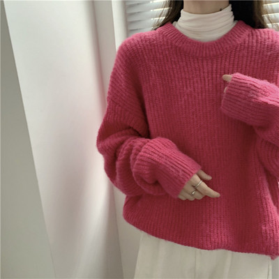 Γυναικείο ροζ χρώμα πουλόβερ ευρύ μοτίβο