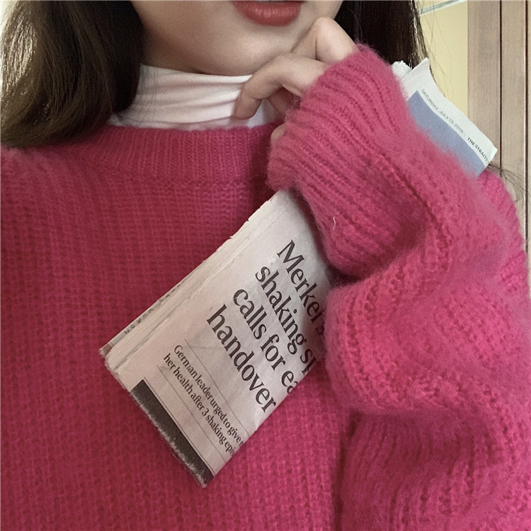 Női aktuális pulóver rózsaszín széles modellben