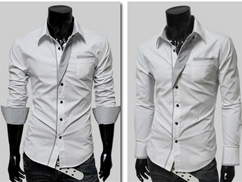 Ανδρικά πουκάμισα με μακρύ μανίκι - 4 σχέδια - μαύρο, μπλε, λευκό και κόκκινο χρώμα
