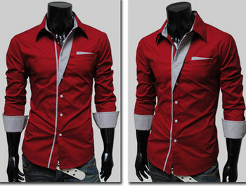 Мъжки ризи с дълги ръкави  - 4 модела - черни, сини, бели и червени
