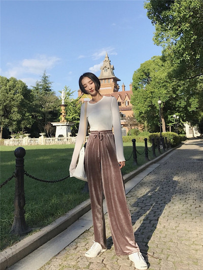 Κομψά βελούδινα παντελόνια με υψηλή μέση και διάφορα χρώματα