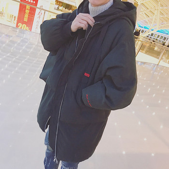 Зимно дълго мъжко яке с качулка в свободен стил в два цвята 