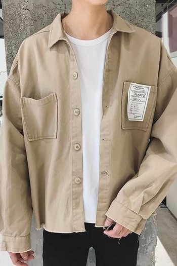 Мъжка риза с джоб и апликация в широк модел в три цвята 