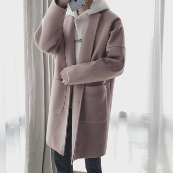 Стилно мъжко зимно дълго палто с V-образно деколте в два цвята