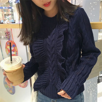 Стилен пуловер за дамите в три цвята с О-образна яка