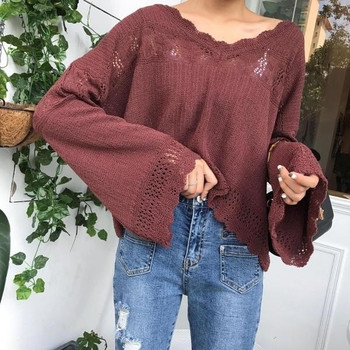 Дамски пуловер с разкроени ръкави в три цвята