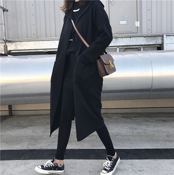 Καθημερινή μακρύ γυναικεία γιλέκο με κουκούλα και τσέπες