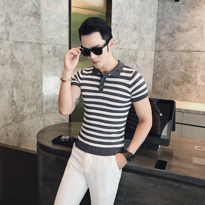 Ριγέ ανδρικό μπλουζάκι με κολάρο σε δύο χρώματα