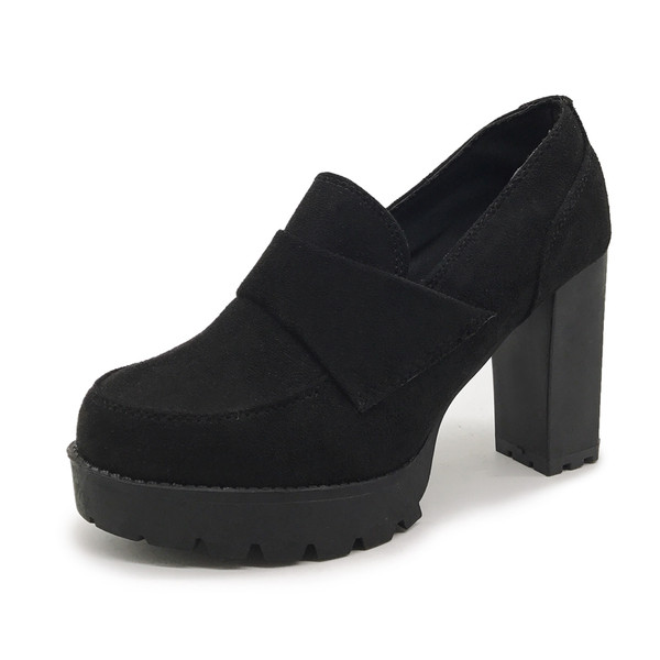 Κομψά γυναικεία παπούτσια υψηλών τακουνιών με χοντρά πέλματα σε δύο χρώματα