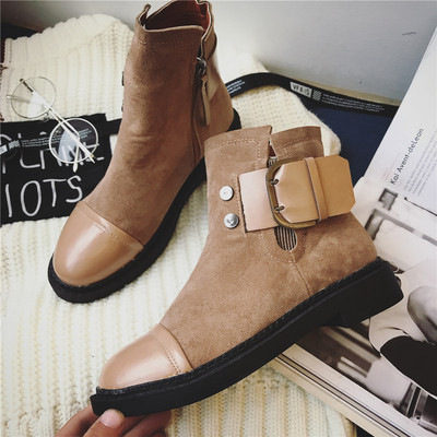 Стилни дамски боти с широка каишка и катарама в два цвята