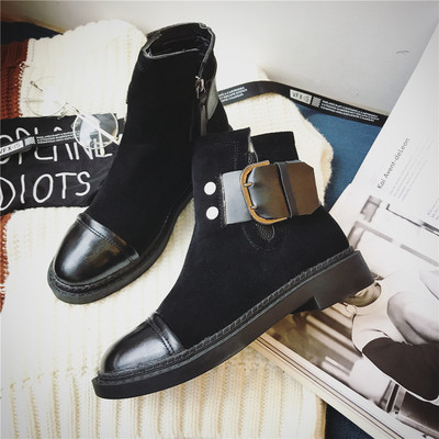 Стилни дамски боти с широка каишка и катарама в два цвята