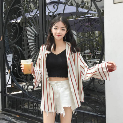 Γυναικεία ριγέ πουκάμισο με φαρδιά μανίκια